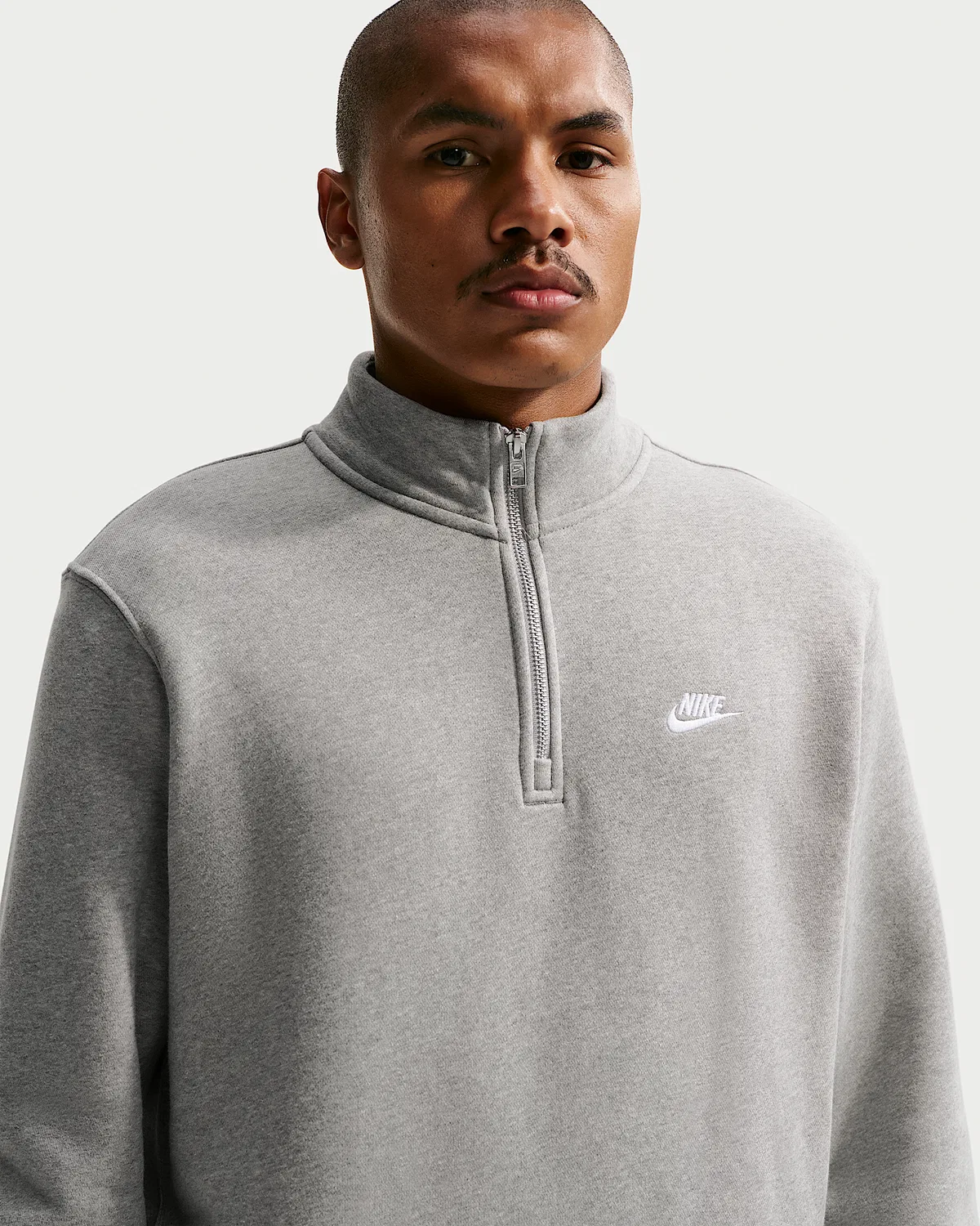 Мужская флисовая кофта Nike Sportswear Club с полузастежкой-молнией, Dark Grey Heather/Light Smoke Grey/White