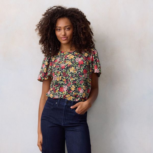 

Миниатюрный тканый топ с рукавами-крылышками Lc Lauren Conrad, цвет navy georgie floral
