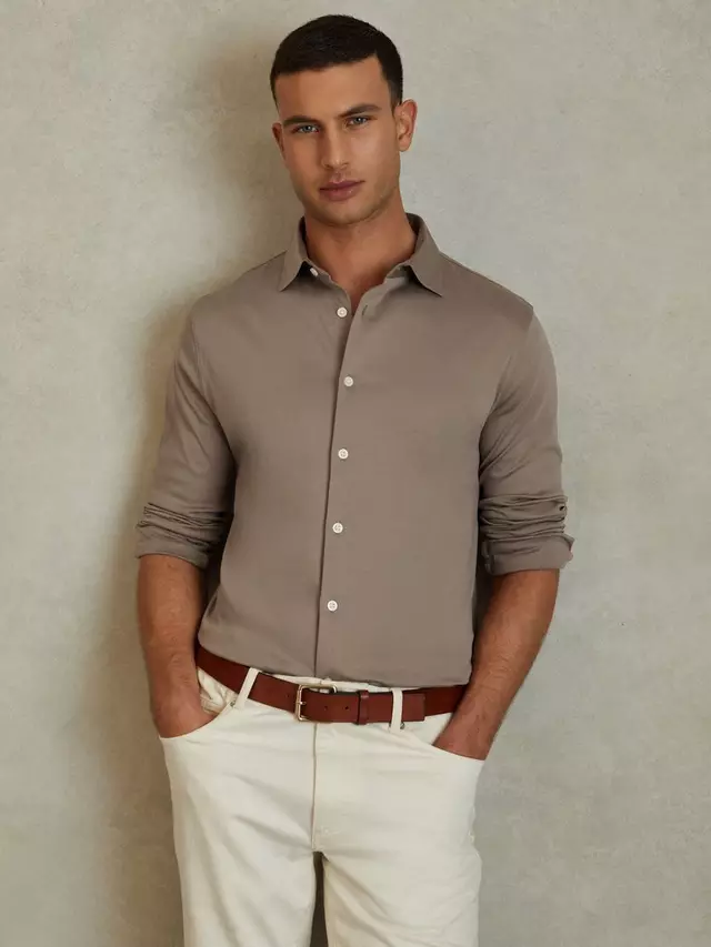 

Рубашка Reiss Viscount Slim Fit Mercerised Cotton Jersey, цвет cinder