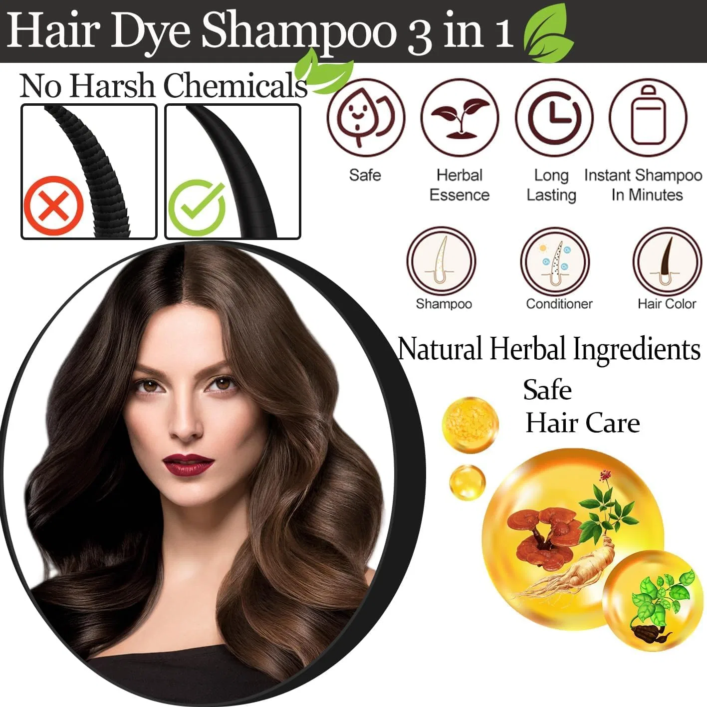 Шампунь-краска для волос 3-в-1 «Black Hair Dye» 500 мл Gemtoy, Black — фото 4
