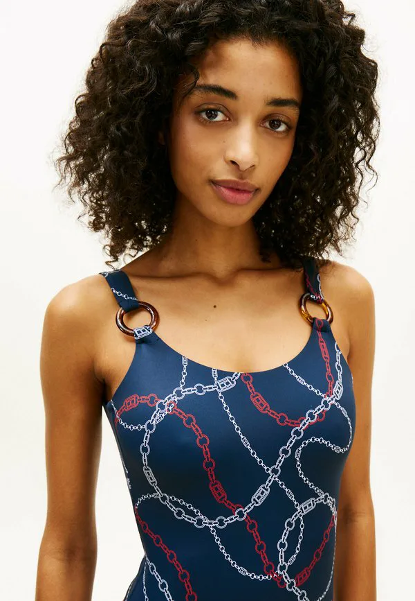 Купальник с принтом, бретелями и вырезом на спине. Tommy Hilfiger, Chain Rope Navy — фото 4