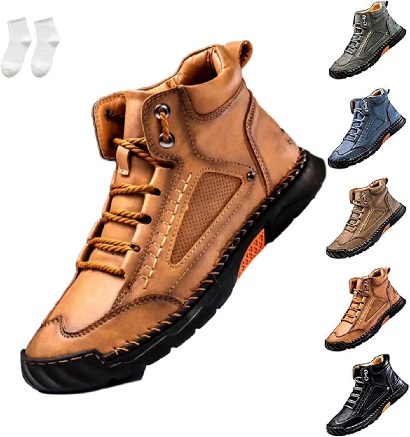 

Мужские водонепроницаемые ботинки, удобные мужские ботинки ручной работы из кожи, обувь с поддержкой свода и просторным носком Generic, коричневый