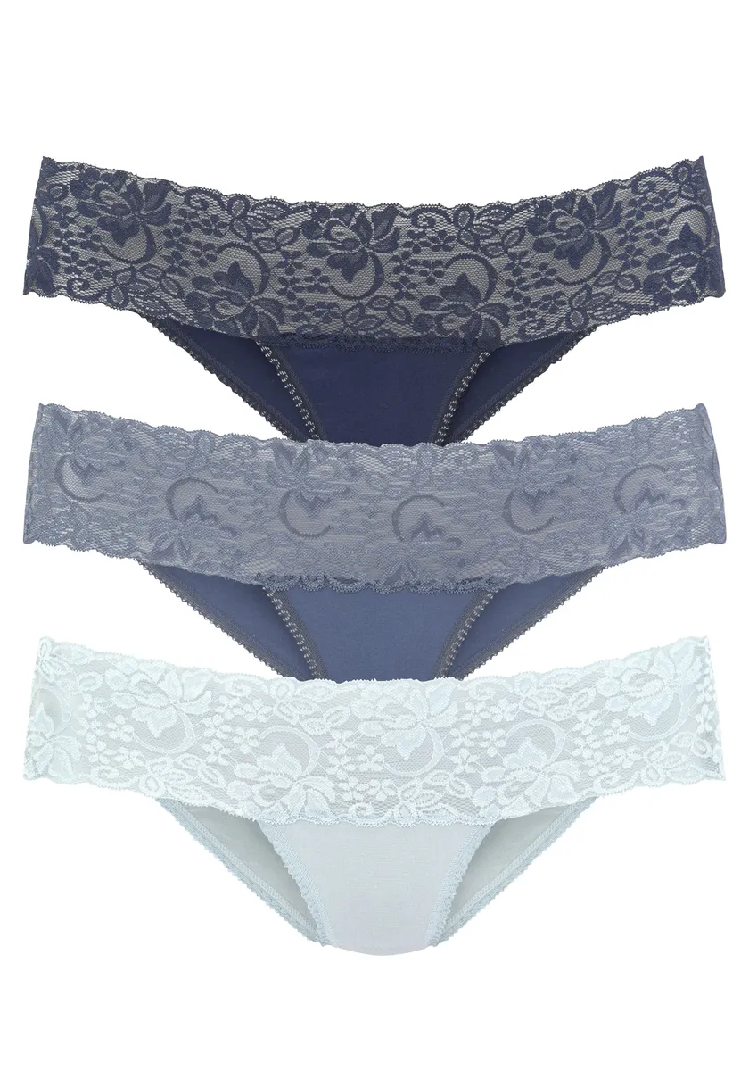 

Трусики Vivance Brasil (3 шт.) из эластичного хлопка с цветочным кружевом, синий