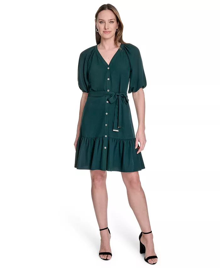 

Женское платье с пышными рукавами, облегающее и расклешенное Tommy Hilfiger