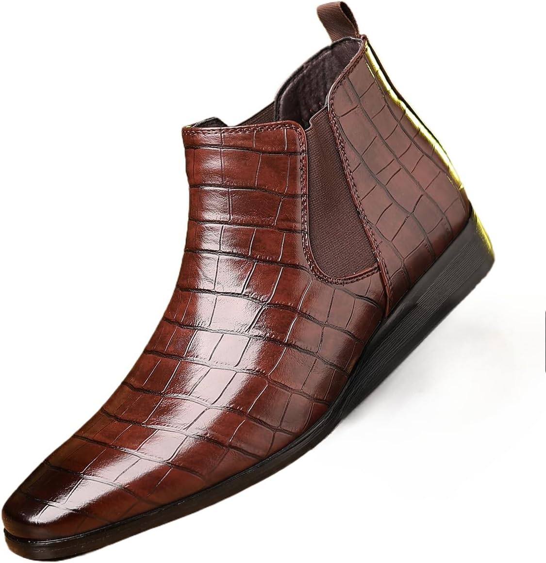 

Мужские кожаные слипоны с принтом, комфортные высокие ботинки с заостренным носком, эластичной вставкой, на деловой и повседневный стиль, ботинки до щиколотки Hhhchpm, коричневый