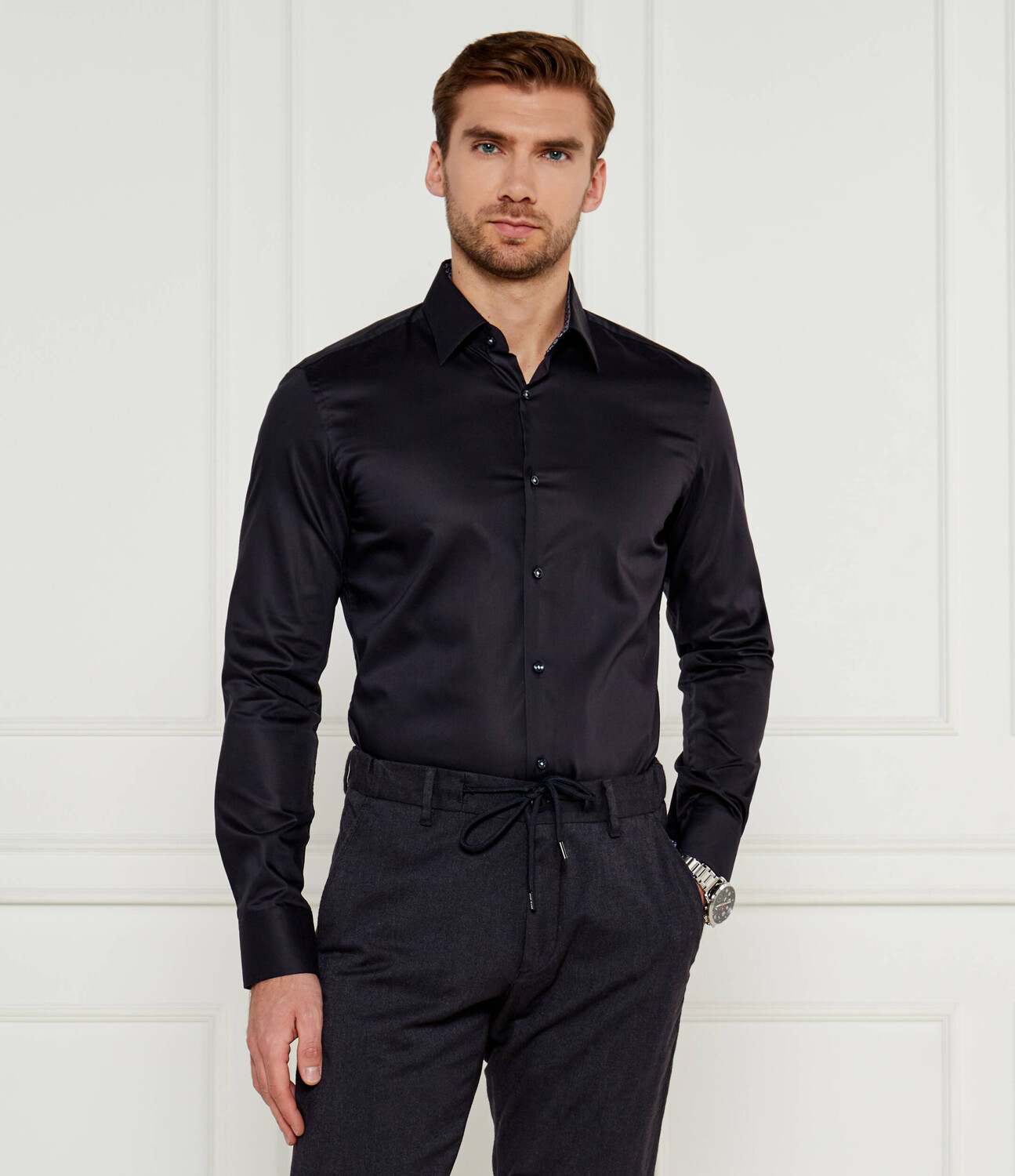 

Рубашка BOSS BLACK H-HANK-kent-C3-214 Slim Fit, темно-синий