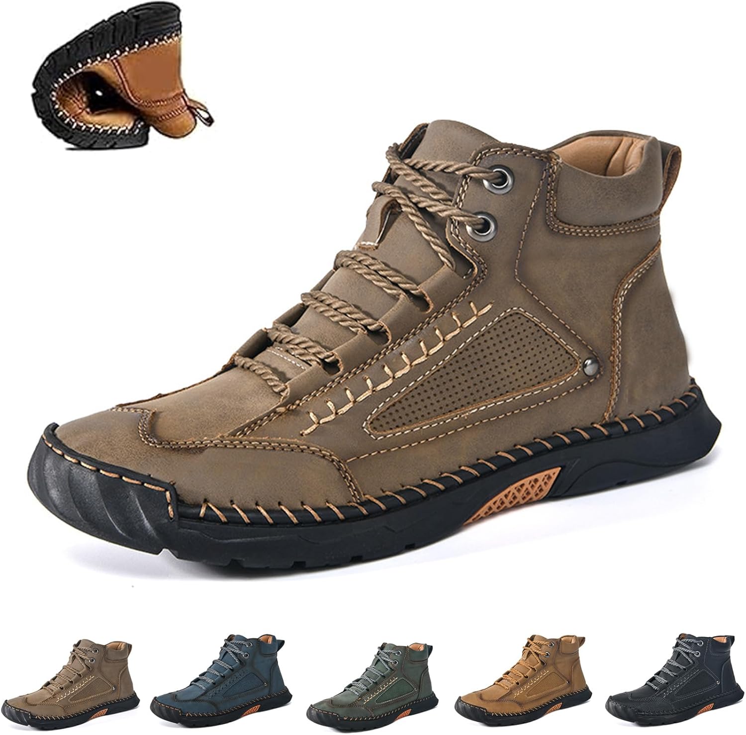 

Мужские ортопедические туфли, удобные ручной работы кожаные ботинки, повседневные высокие челси слипоны Ghtrhsb, хаки