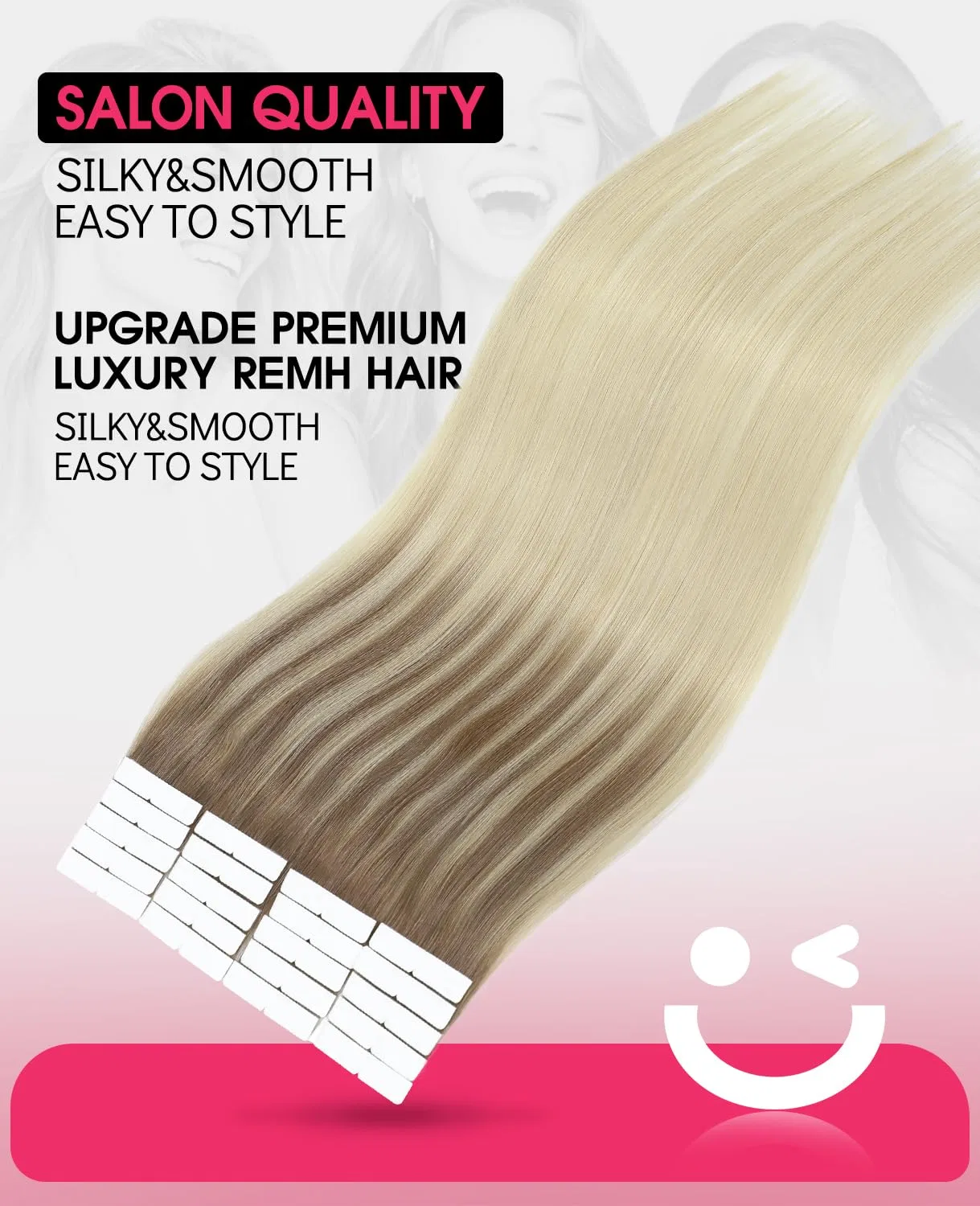 Невидимые ленточные накладные пряди Youngsmile из натуральных волос 55 см Youngsmile, #8T60 Ombre Ash Brown To Platinum Blonde — фото 4