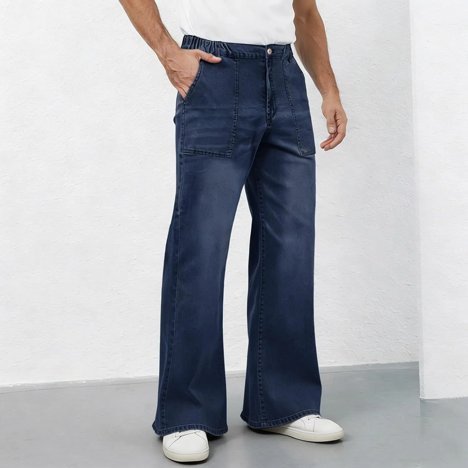 Джинсы клеш Men's Bell Bottom Casual Flare Jeans, Dark Blue — фото 2