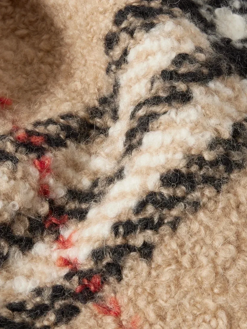 Длинный шарф из букле в клетку с бахромой из альпаки и шерсти BURBERRY, бежевый — фото 3