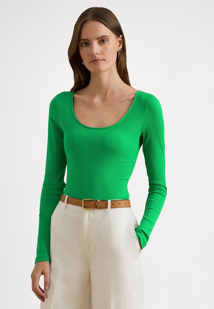 

Топ Lauren Ralph Lauren RIB KNIT LONG SLEEVE SCOOPNECK TEE, Stem/Green