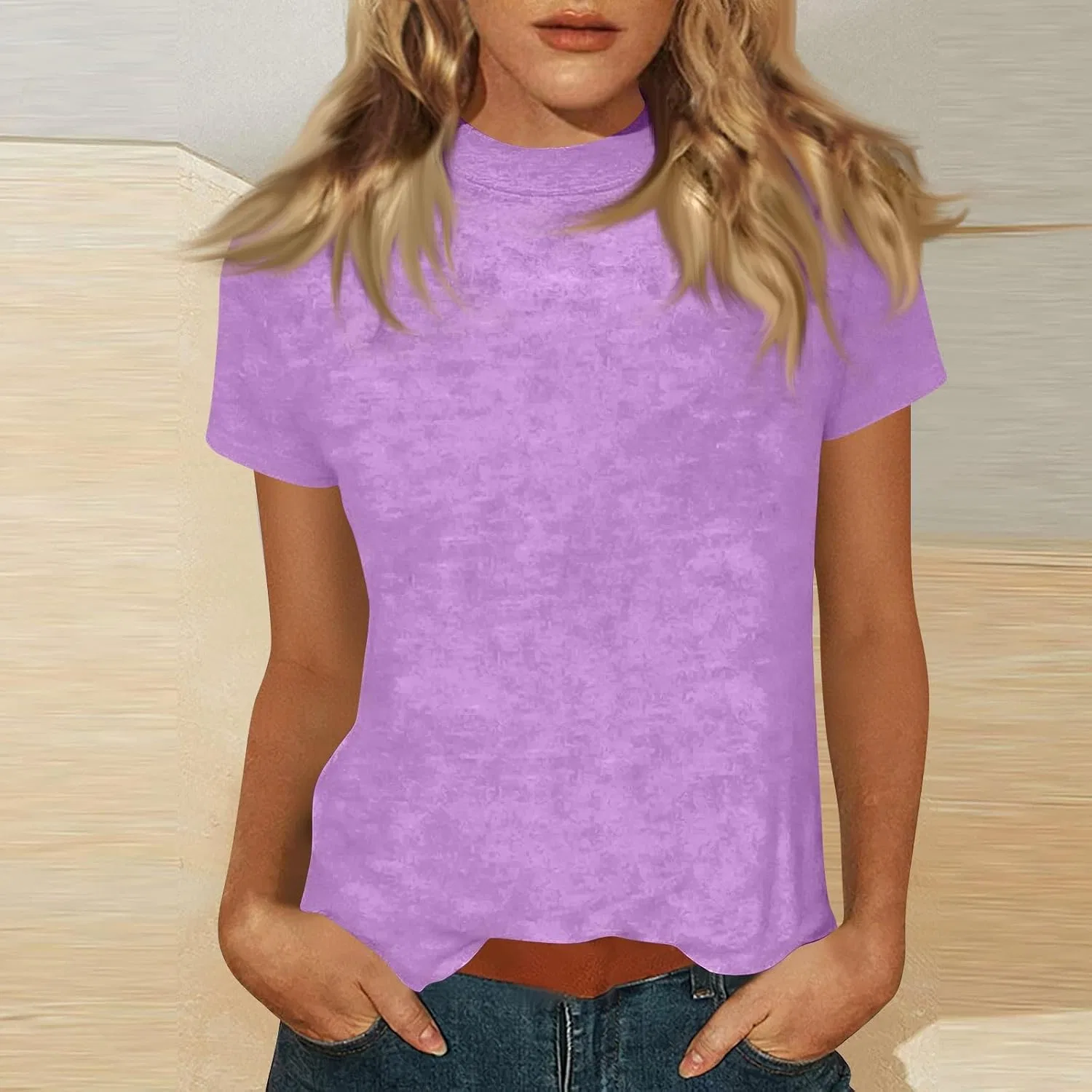 Футболка женская с имитацией гольфа, тай-дай, B06-purple — фото 2