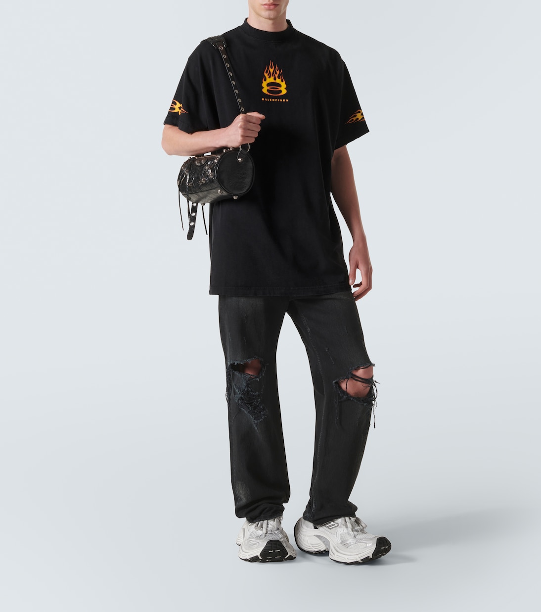 Футболка из хлопкового джерси с большим логотипом Balenciaga, Washed Out Black — фото 2