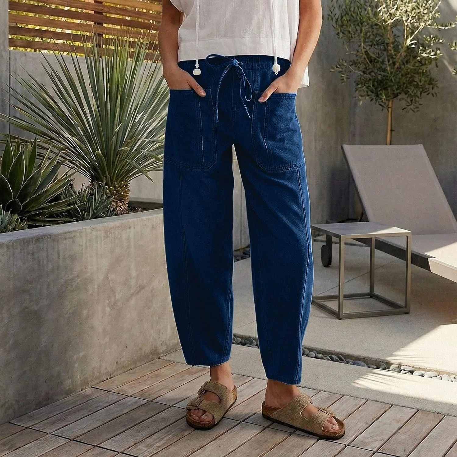 Джинсы свободные, Barrel Jeans, синие — фото 3