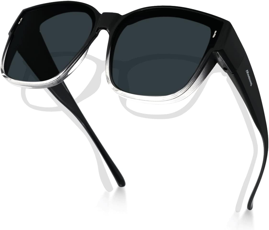 

Солнцезащитные очки Meeloog Large Polarized Fit Over Glasses для женщин и мужчин, большие, модные квадратные очки для вождения и езды MST0110, P1 Gradient Black Frame/Black Lens