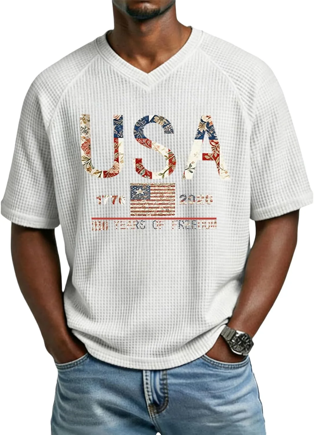 

Футболка мужская America 250 waffle knit v-neck RALUEMID