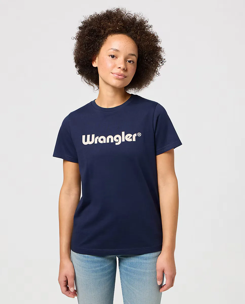 

Женская футболка с короткими рукавами и логотипом спереди Wrangler, темно-синий