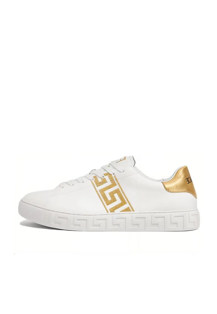 Кроссовки мужские с вышивкой Greca, модель 10144601A00776, Versace, белые — фото 2