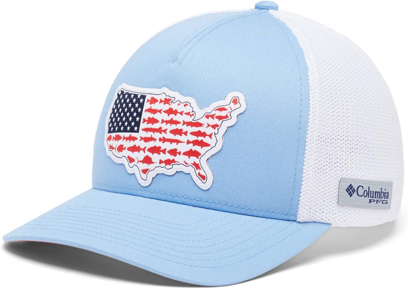

Бейсболка Columbia Unisex-Adult PFG Statetriot Mesh, Agate Blue/Red Spark/Usa Patch