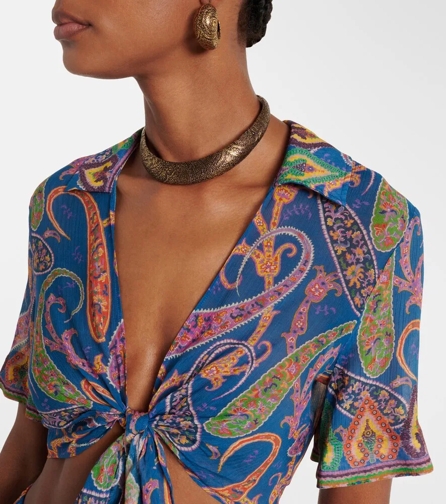 Укороченный топ с узором пейсли Etro, синий — фото 3