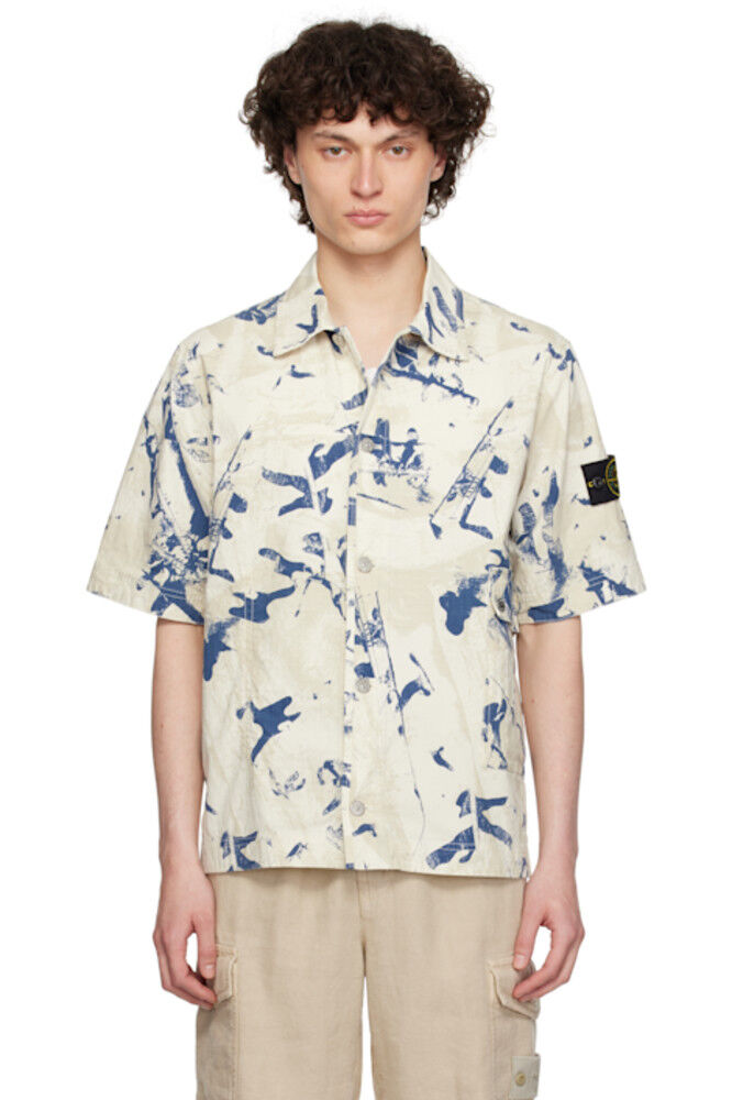 

Бежевый и темно-синий камуфляж Scan на эластичной рубашке Ripstop-OVD Stone Island