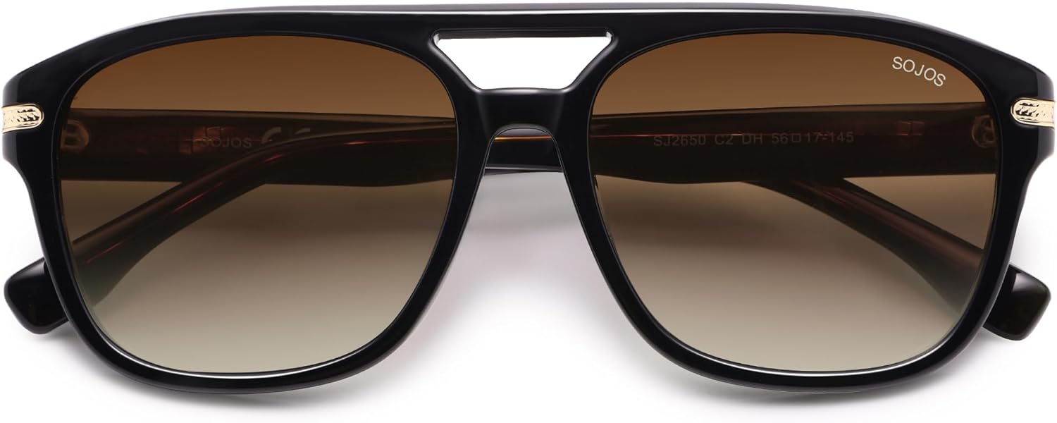 

Солнцезащитные очки-авиаторы SOJOS для женщин и мужчин, квадратные поляризованные линзы, защита от УФ-излучения UV400, дизайнерские очки в стиле 90-х, модель SJ2650, Black/Brown