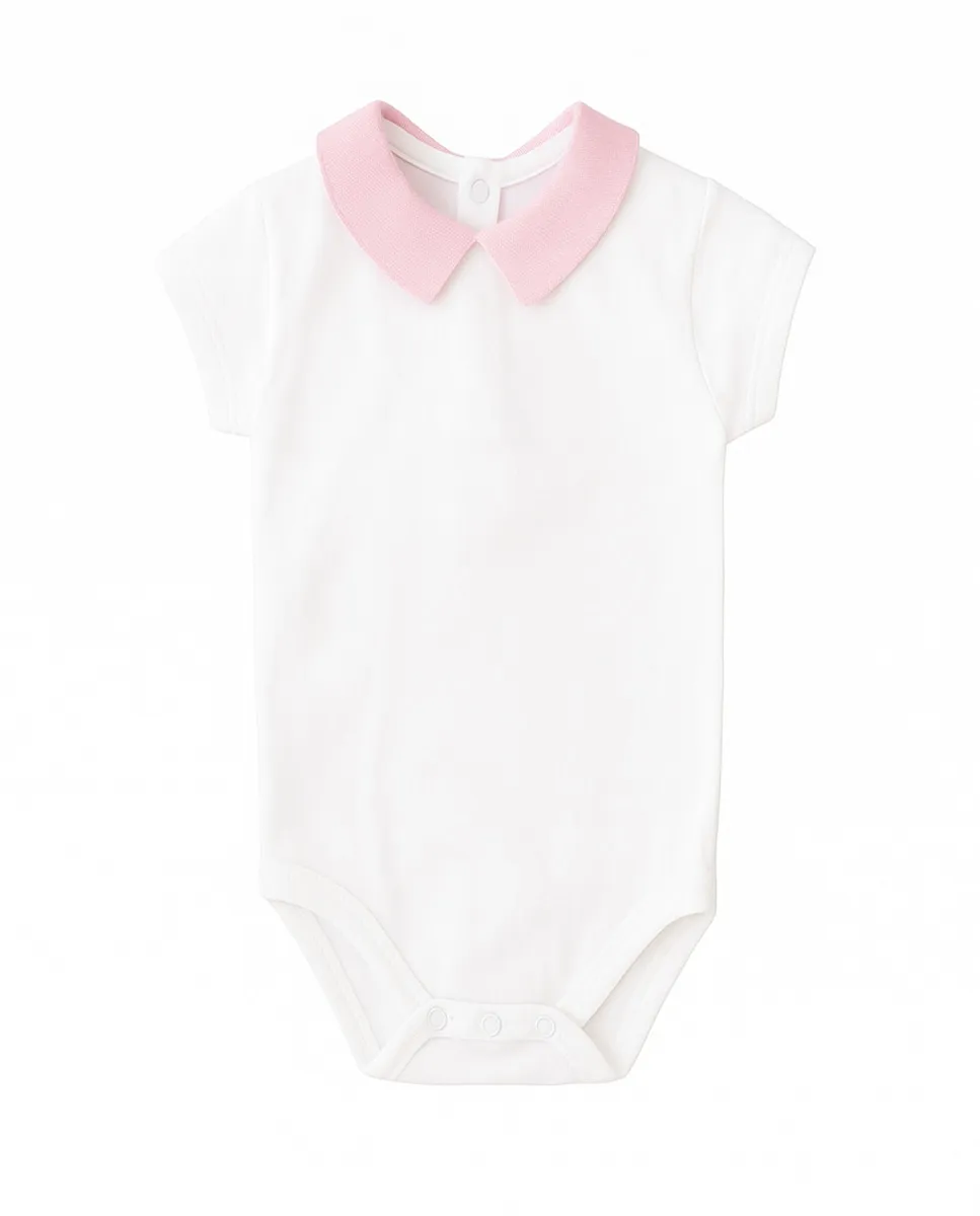 

Детское боди с коротким рукавом и контрастным воротником-стойкой Babidú, белый