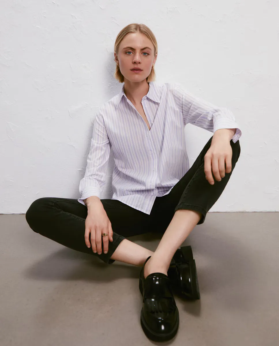 

Женская рубашка в полоску с длинными рукавами и карманами Easy Wear, белый