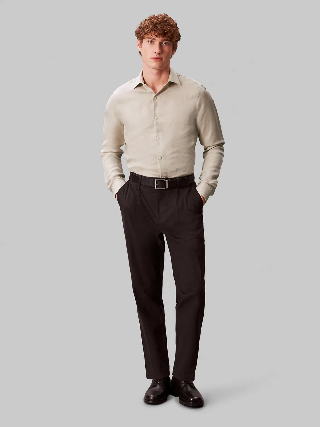 Рубашка на пуговицах Calvin Klein Comfort fit, бежевый — фото 3