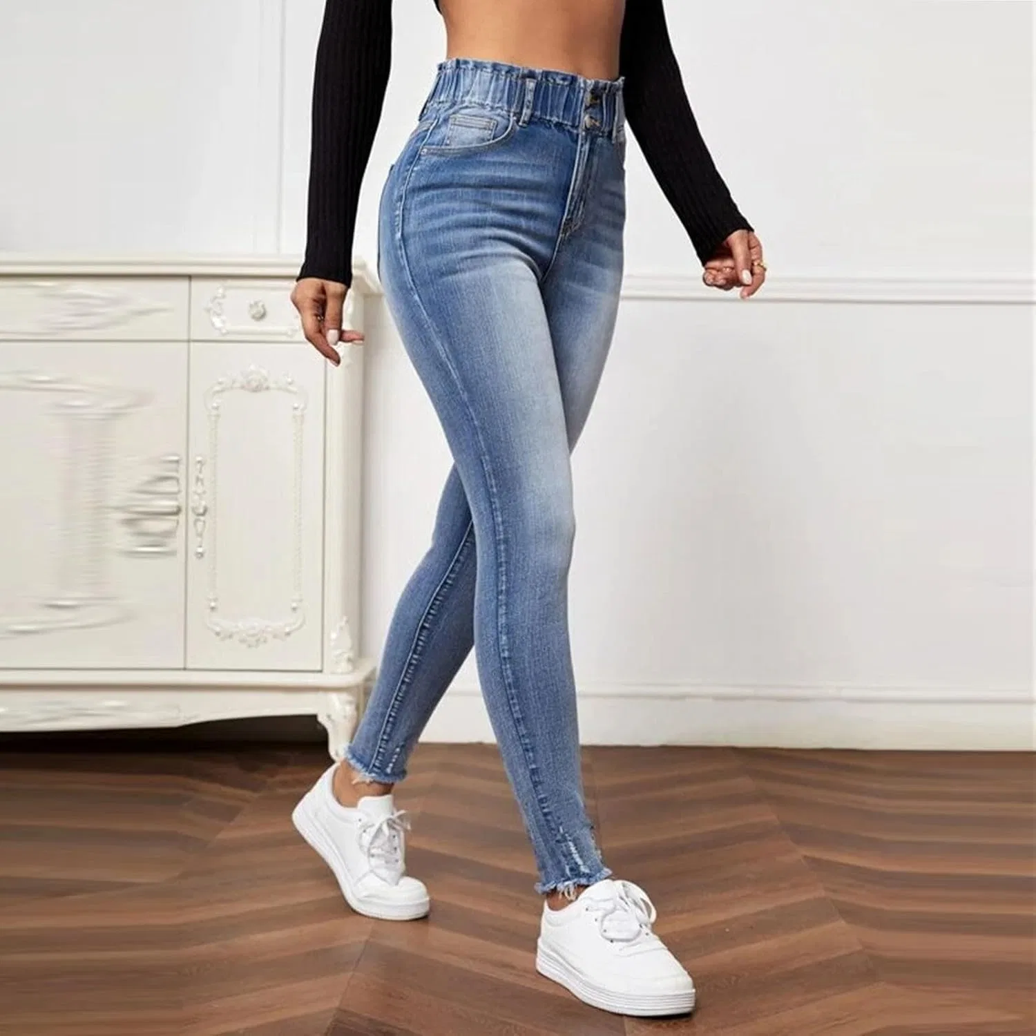 Джинсы скинни для женщин, High Waisted, синий — фото 3