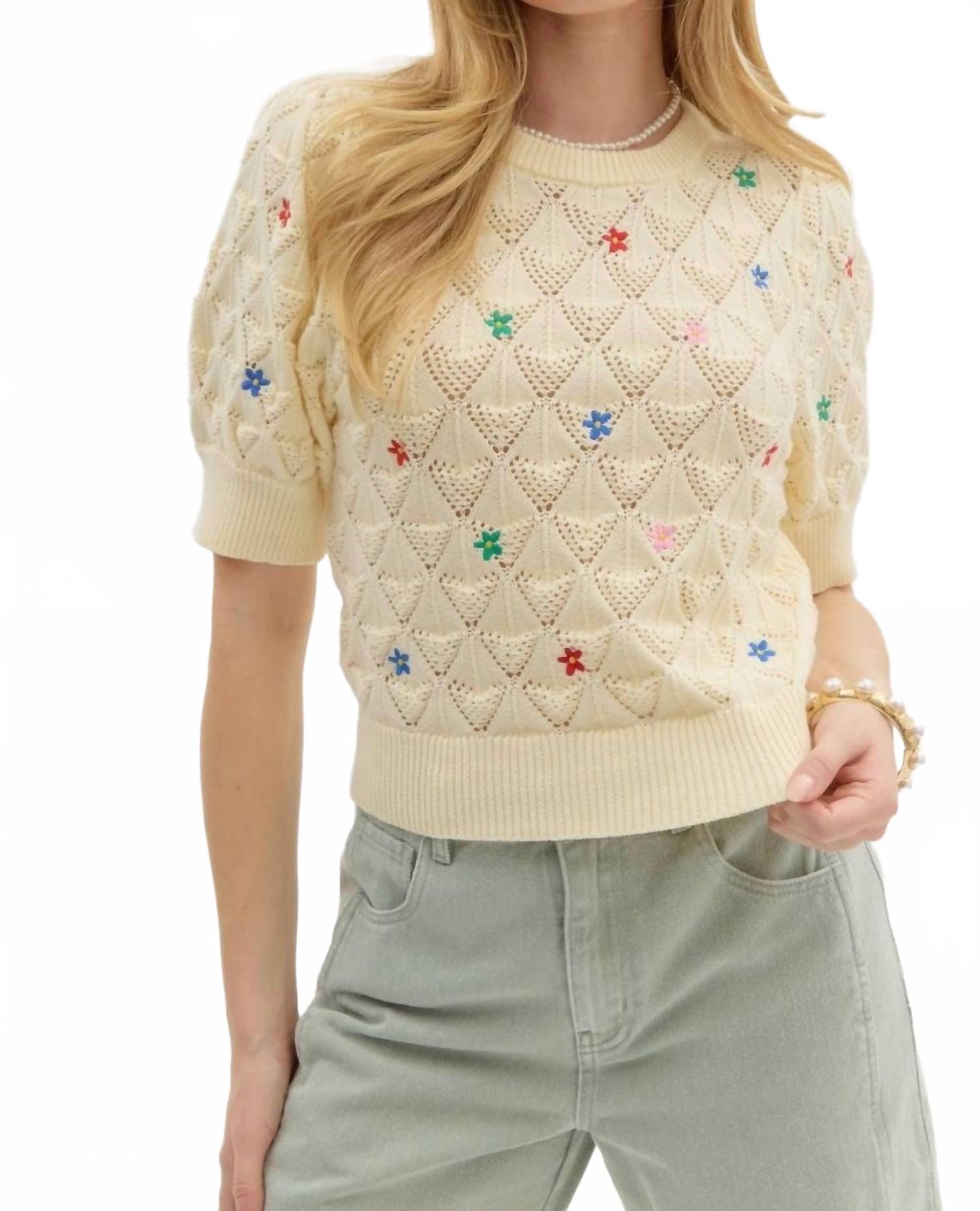 

Свитер с ажурным узором "алмаз" в бежевом цвете Entro