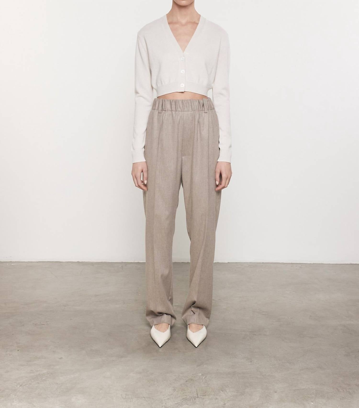 

Укороченный кашемировый кардиган с V-образным вырезом мелового цвета Enza Costa, Chalk