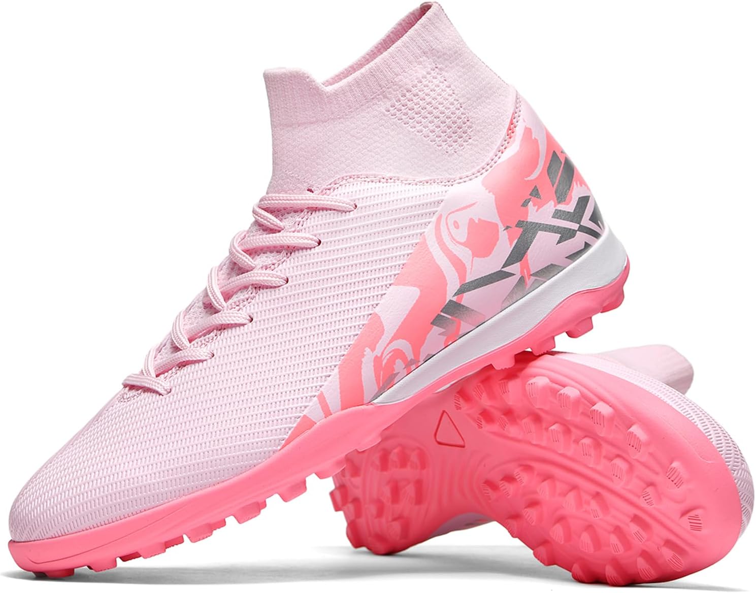 

Футбольные бутсы для мужчин и женщин, обувь для игры на траве и в зале, унисекс, с высоким голенищем, AG TF футбольные бутсы, молодежная обувь для бейсбола и регби, тренировочные кроссовки Saynnie, розовый