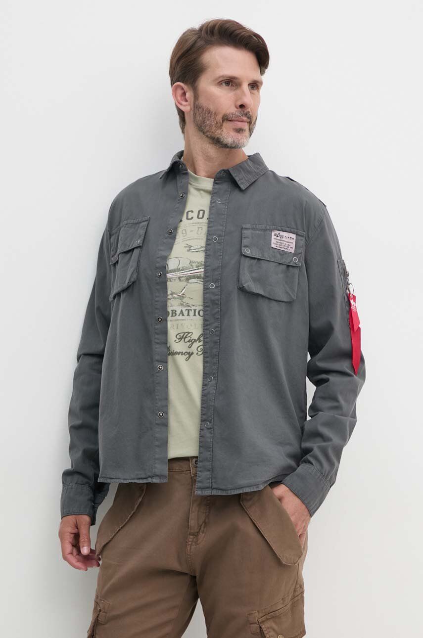 

Хлопковая рубашка Alpha Industries, серый