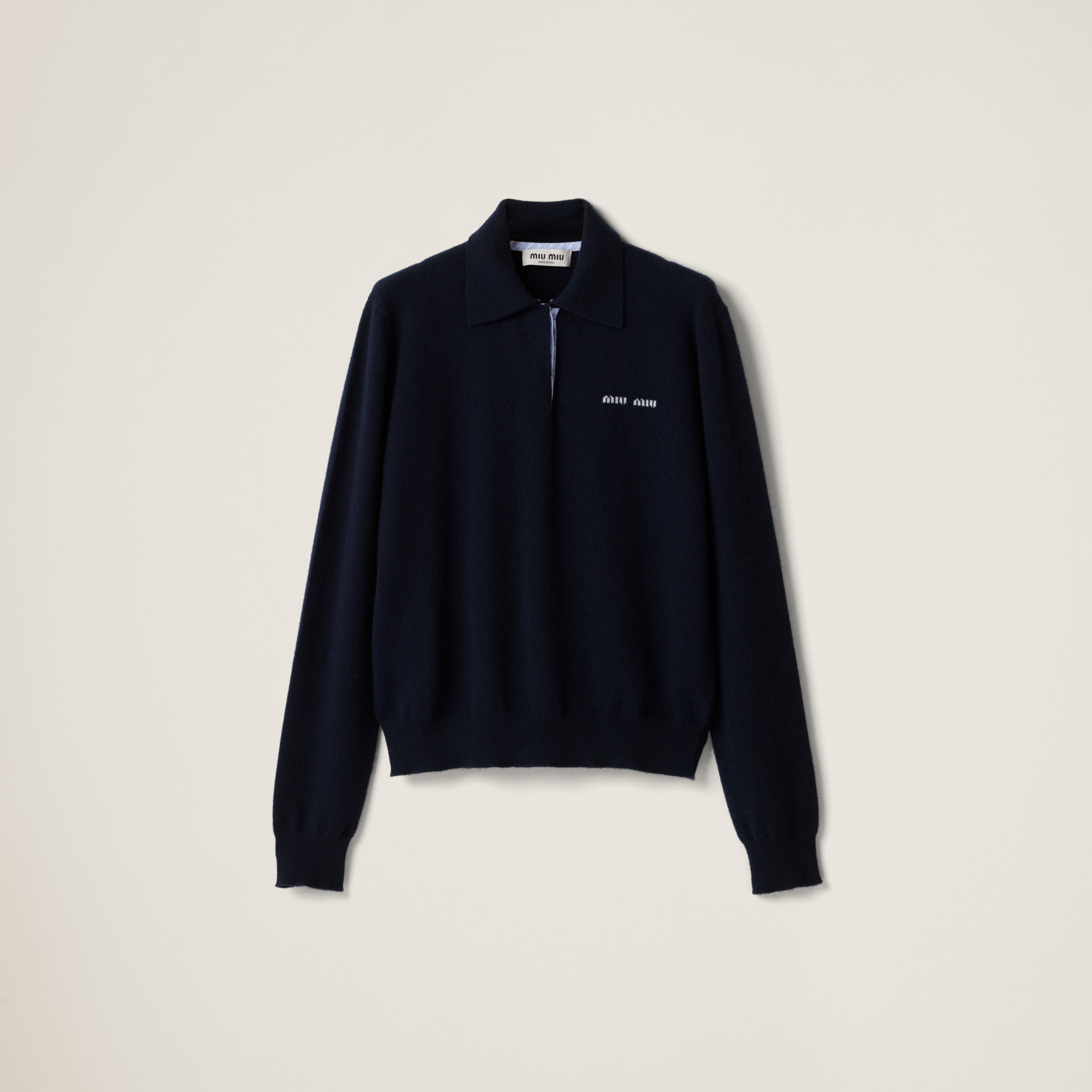 

Кашемировый пуловер-поло MIU MIU, темно-синий