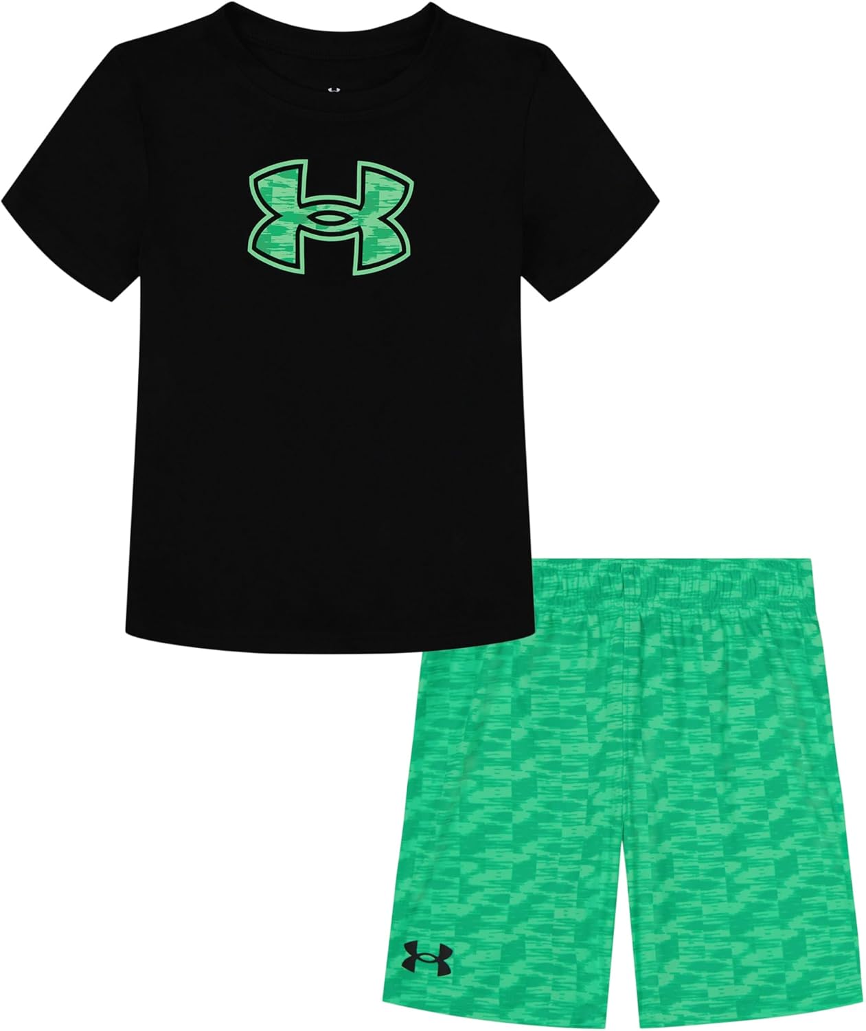

Under Armour майка с короткими рукавами и шорты для мальчиков, легкие и дышащие, Black/Green Geo