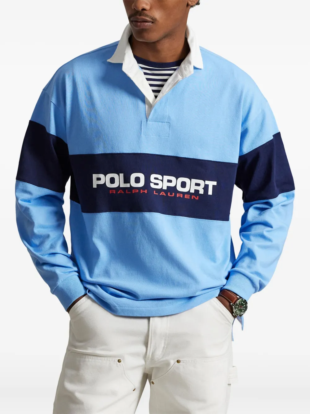 Свитер в стиле колор-блок Polo Ralph Lauren, синий — фото 3