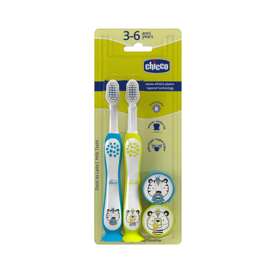 

Chicco, Зубная щетка 3-6л Тигр и Панда, 2 шт.