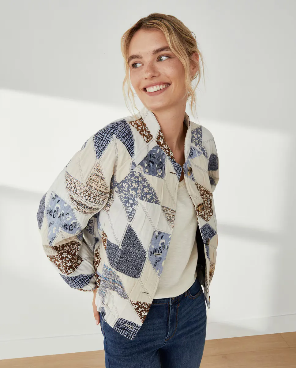 

Женский бомбер в стиле пэчворк Southern Cotton, синий