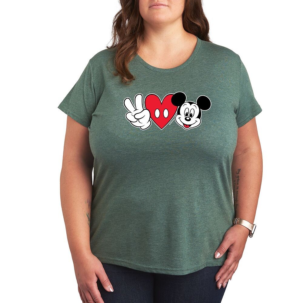 

Футболка больших размеров с изображением Микки Мауса Peace Love Disney's Licensed Character, цвет Heather Juniper