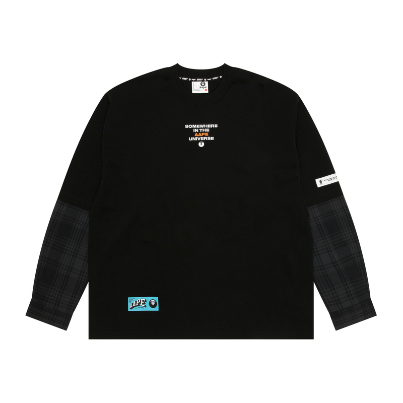 

Футболка Long Sleeve с панелями в клетку *A Bathing APE Moonface Aape, черный