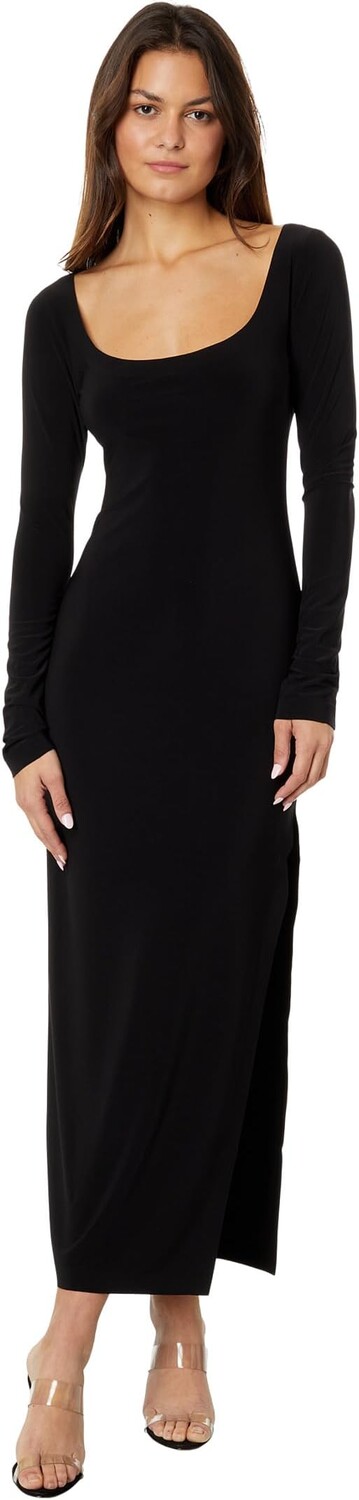 

Платье Norma Kamali Long Sleeve Deep Scoop Neck Side Slit Gown, черный