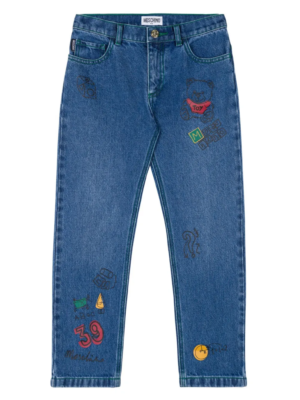 

Джинсы с принтом Teddy Bear Moschino Kids, синий