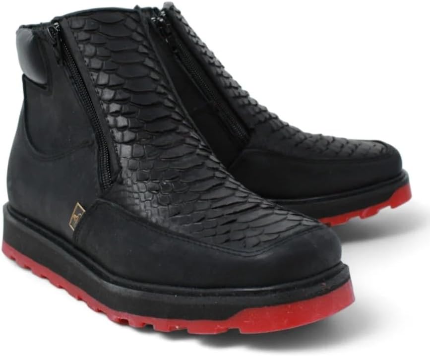 

Мужские ковбойские ботинки с квадратным носком из натуральной кожи с принтом питона и двойной молнией - красная подошва Generic