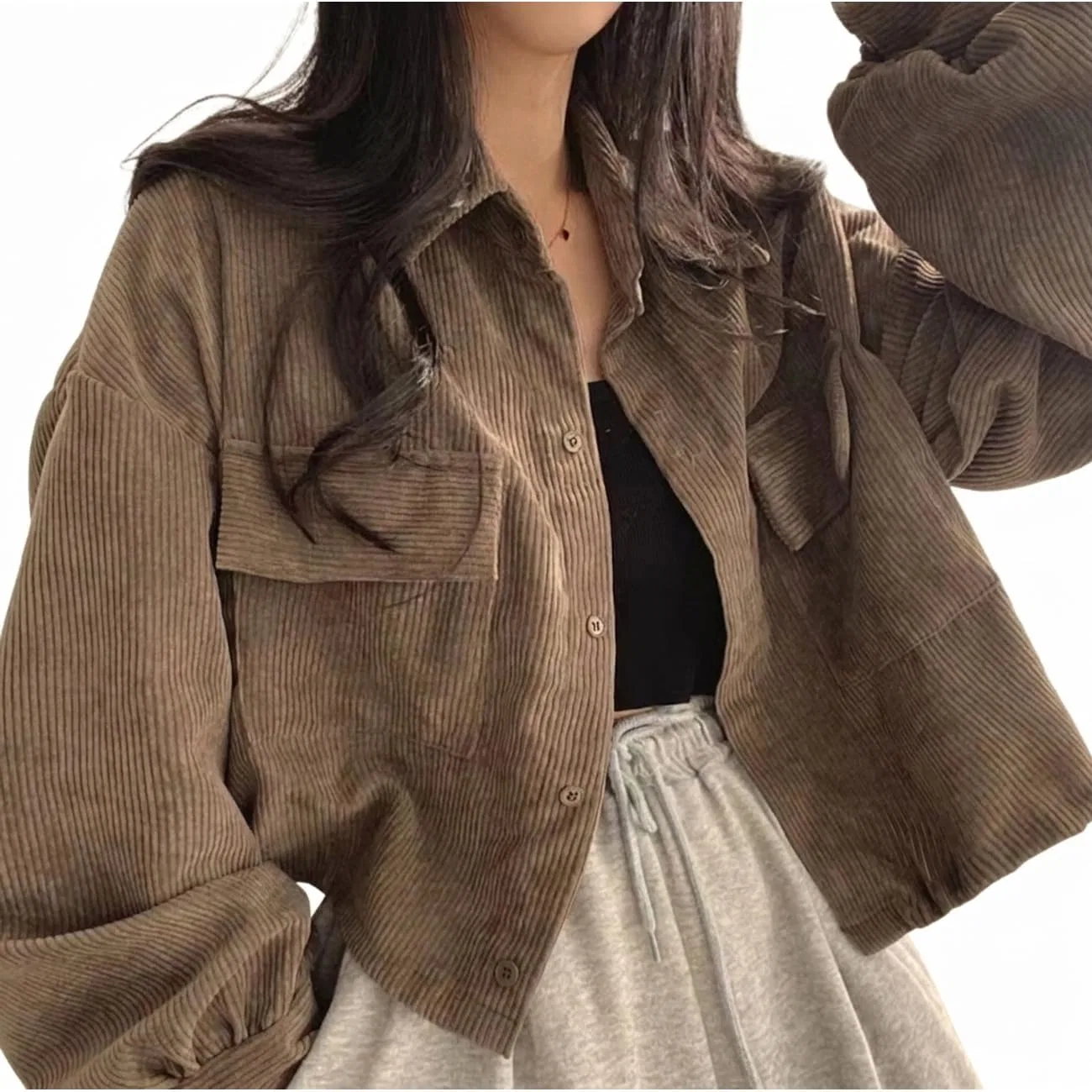 Блуза ретро из вельвета, Oversize, кофейный