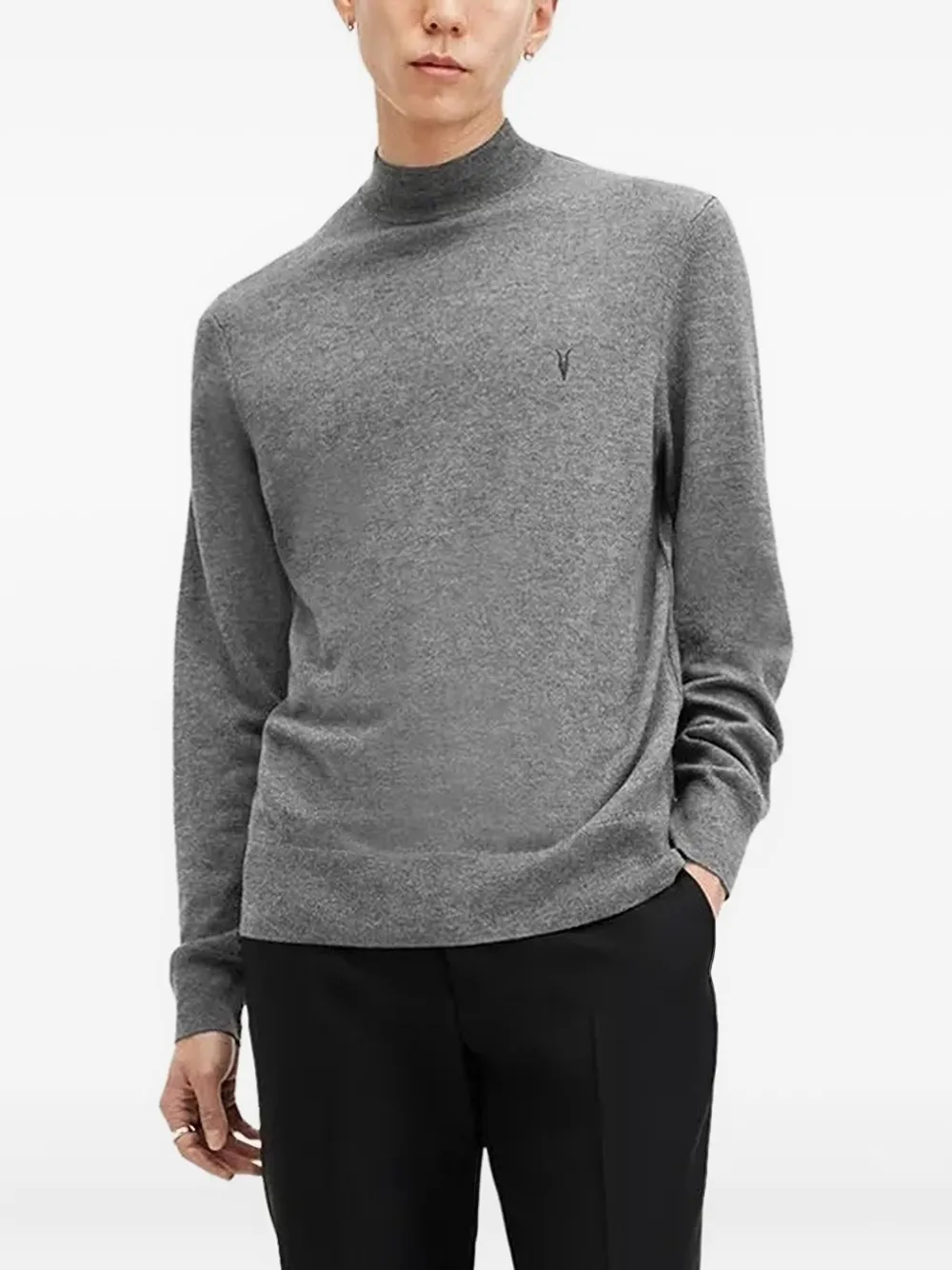 

Свитер с высоким воротником и логотипом Allsaints, серый