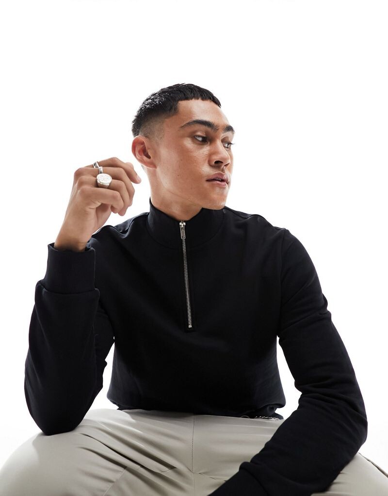 

Черный свитшот на полумолнии ASOS DESIGN