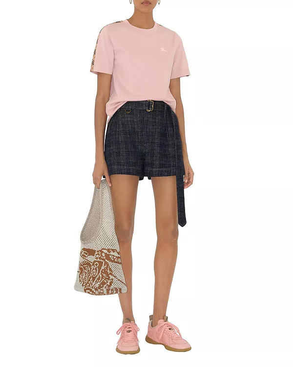 

Хлопковая футболка с клетчатым узором Burberry, розовый