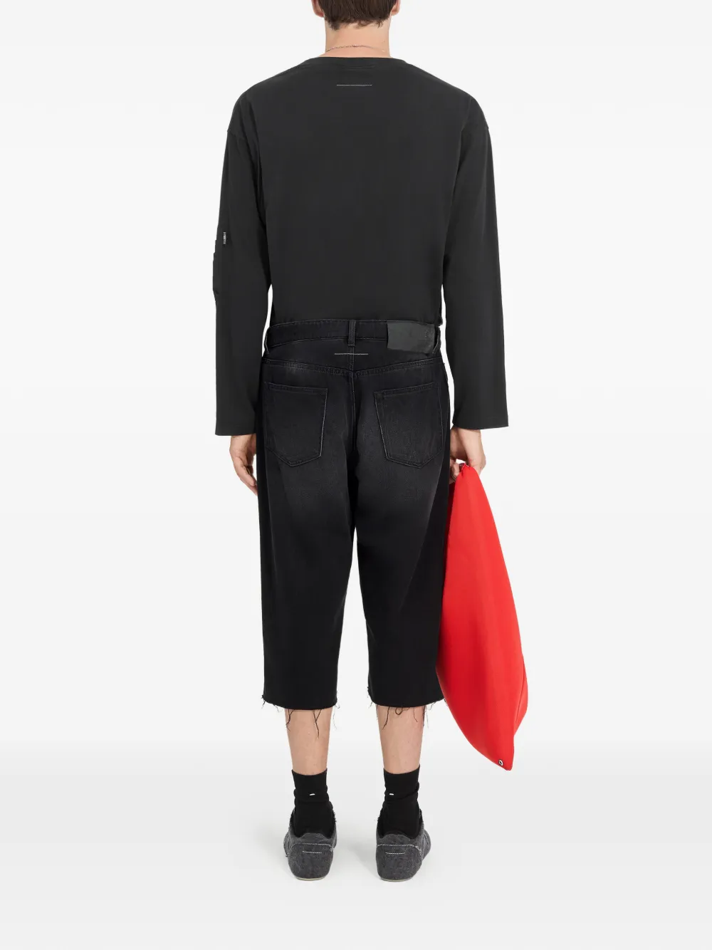 Джинсовые шорты с бахромой MM6 Maison Margiela, черный — фото 4