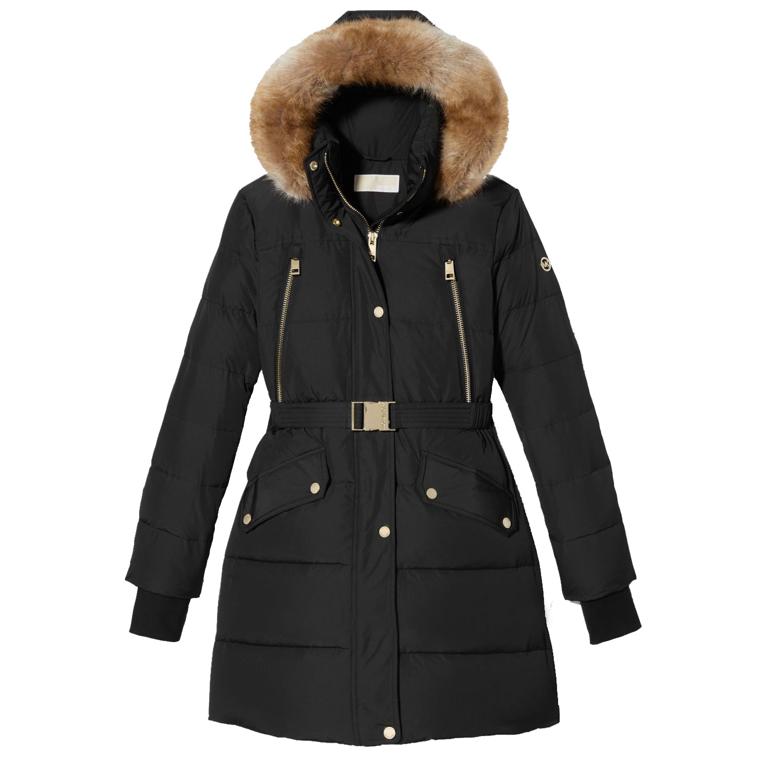 

Michael Michael Kors Женское черное пуховое пальто с поясом, длина 3/4